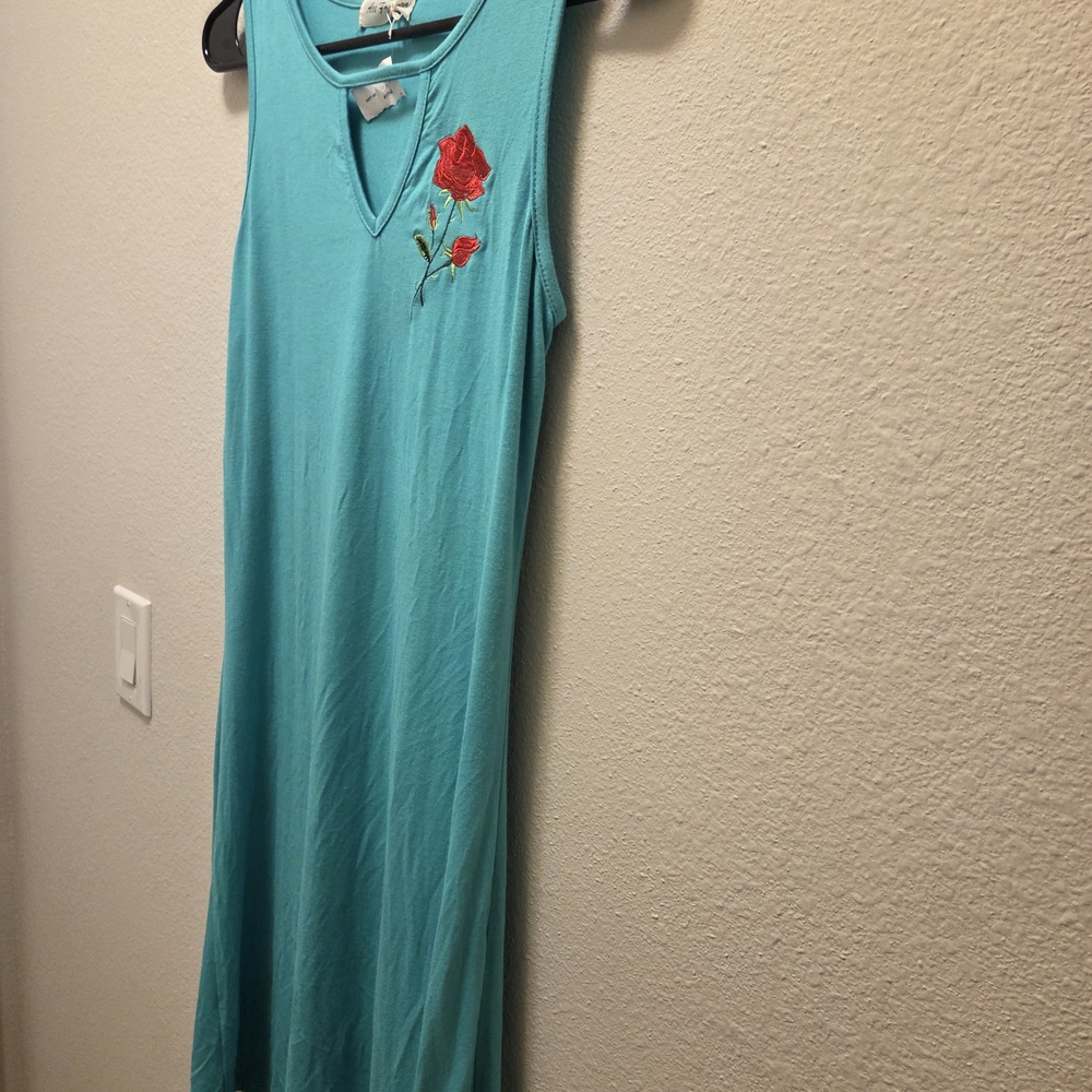 Blue Embellished Sleeveless Midi Sundress